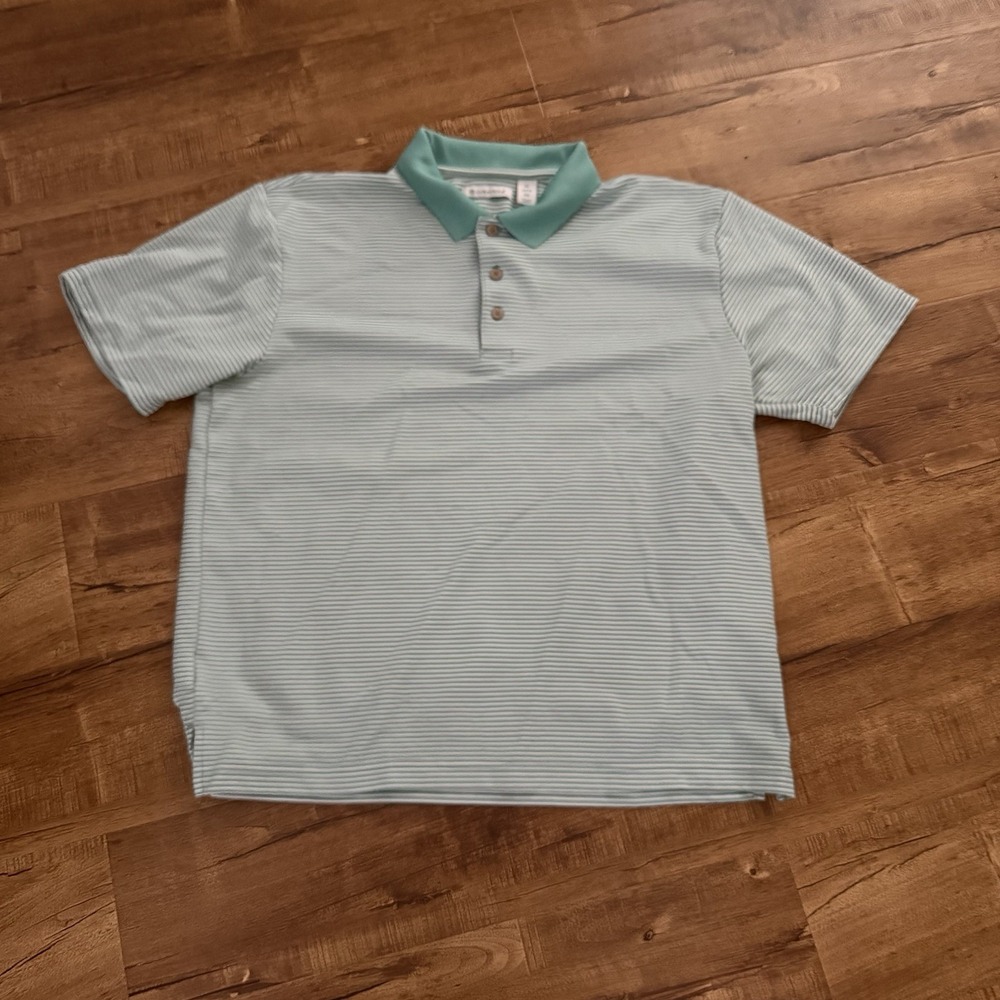 Cubavera Polo Shirt Green White Striped Short Sleeve Casual Golf Mens Sz XL